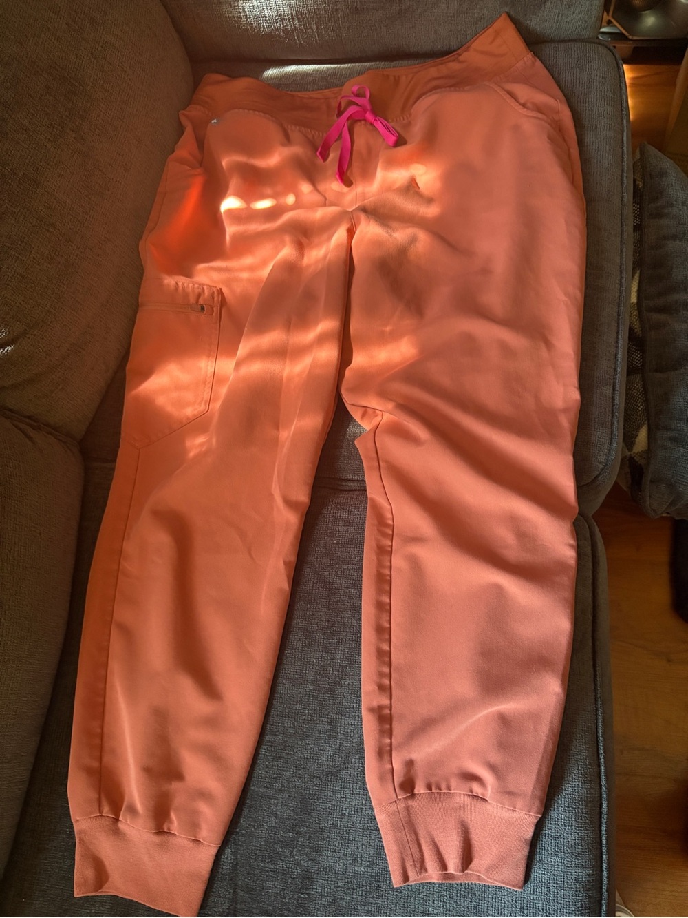 Figs Coral Joggers with Pink Drawstring